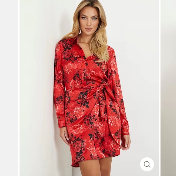 New. Guess Women's Alya Printed Tie-Waist Long-Sleeve Dress - Picture 2 of 3